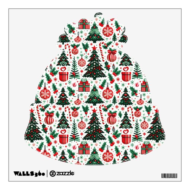 Christmas tree, presents, candy cane wall decal (Front)