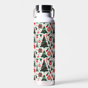 Christmas tree, presents, candy cane water bottle