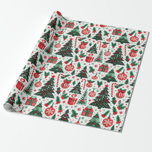 Christmas tree, presents, candy cane wrapping paper