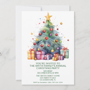 Christmas Tree Presents Green Party Invitation