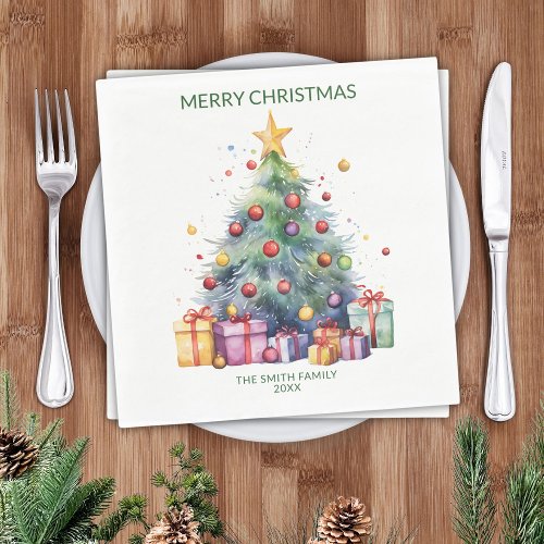 Christmas Tree Presents Green Party Napkins