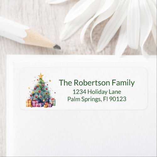 Christmas Tree Presents Green Return Address Label