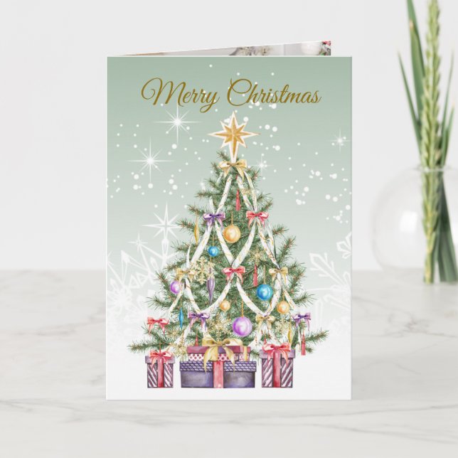 Christmas tree, presents Photo Holiday Card (Front)