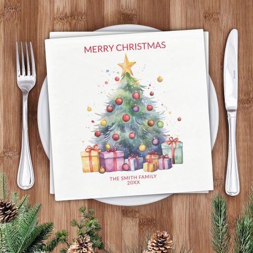 Christmas Tree Presents Red Party Napkins