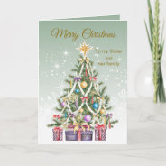 Christmas Tree, Presents, Sister & Her Family Holiday Card at Zazzle