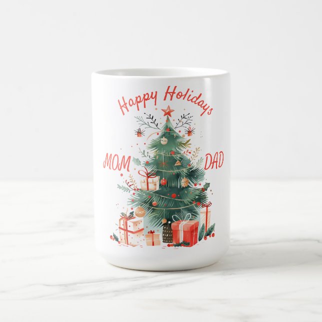 Christmas Tree Presents White Mom & Dad  Coffee Mug (Center)