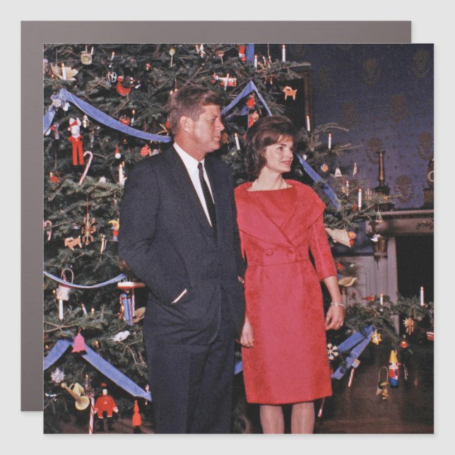 Christmas Tree President John Kennedy & Jacqueline Car Magnet (Front)