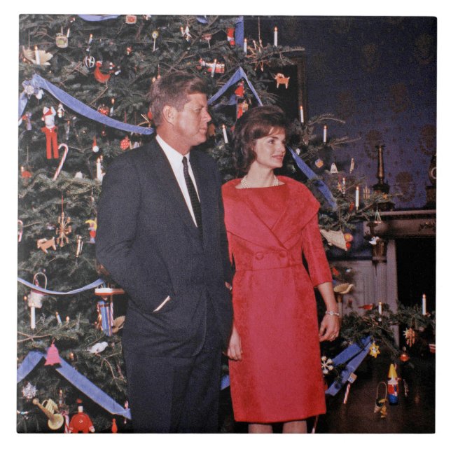 Christmas Tree President John Kennedy & Jacqueline Ceramic Tile (Front)