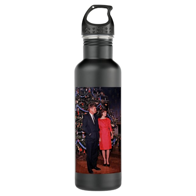 Christmas Tree President John Kennedy & Jacqueline Stainless Steel Water Bottle (Front)