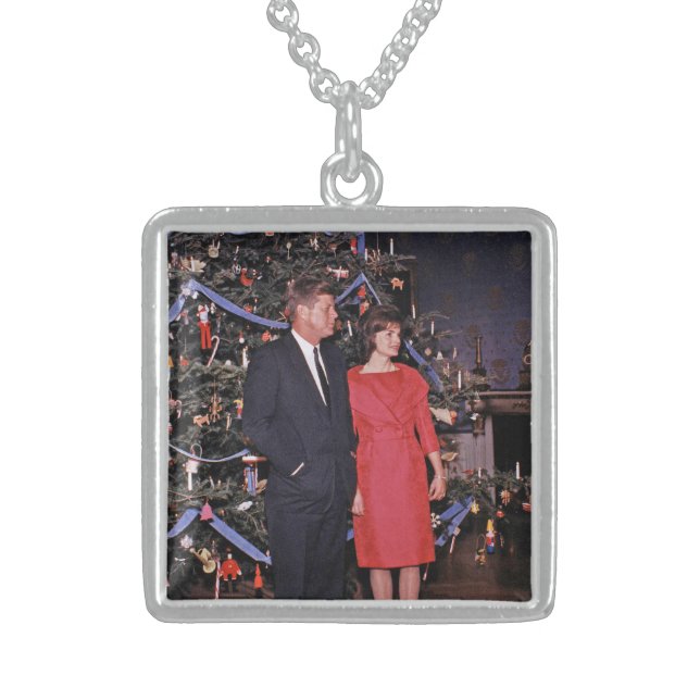 Christmas Tree President John Kennedy & Jacqueline Sterling Silver Necklace (Front)