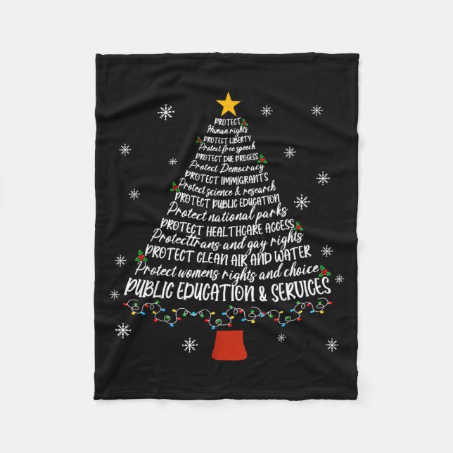 Christmas Tree Protect Human Rights Protect Libert Fleece Blanket (Front)