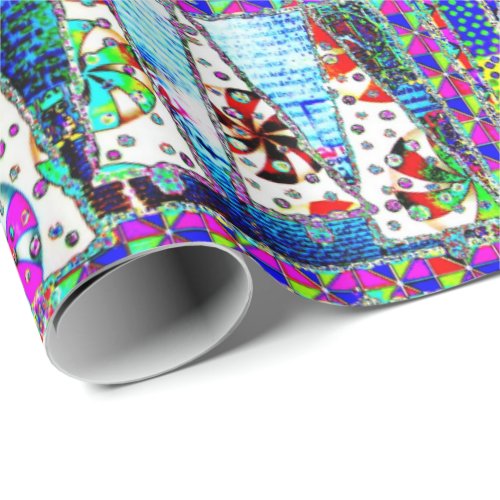 Christmas Tree Psychedelic Collage Wrapping Paper