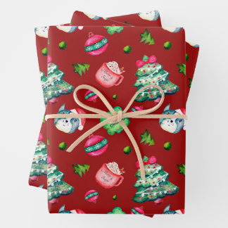 Christmas Tree, Puppy, Ornaments, Hot Chocolate Wrapping Paper Sheets