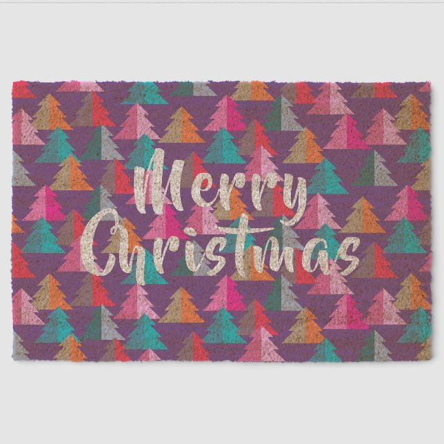 Christmas Tree Purple  Fiber Doormat (Front)