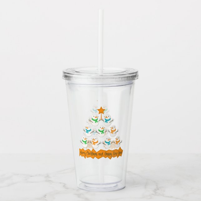 Christmas tree pyramid made of xmas snowmen acrylic tumbler (Front)