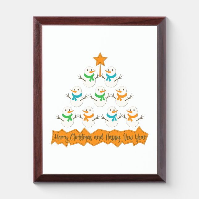 Christmas tree pyramid made of xmas snowmen award plaque (Vertical)