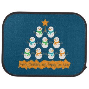 Christmas tree pyramid made of xmas snowmen car floor mat