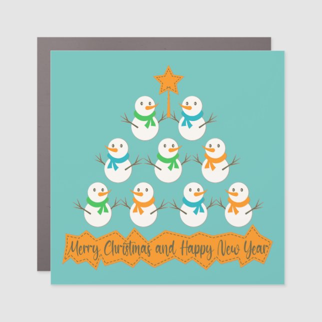 Christmas tree pyramid made of xmas snowmen car magnet (Front)