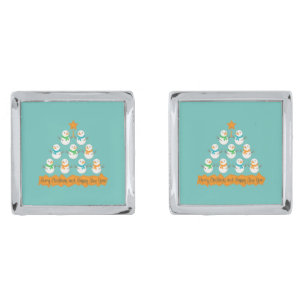 Christmas tree pyramid made of xmas snowmen cufflinks