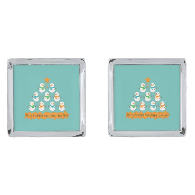 Christmas tree pyramid made of xmas snowmen cufflinks (Front)