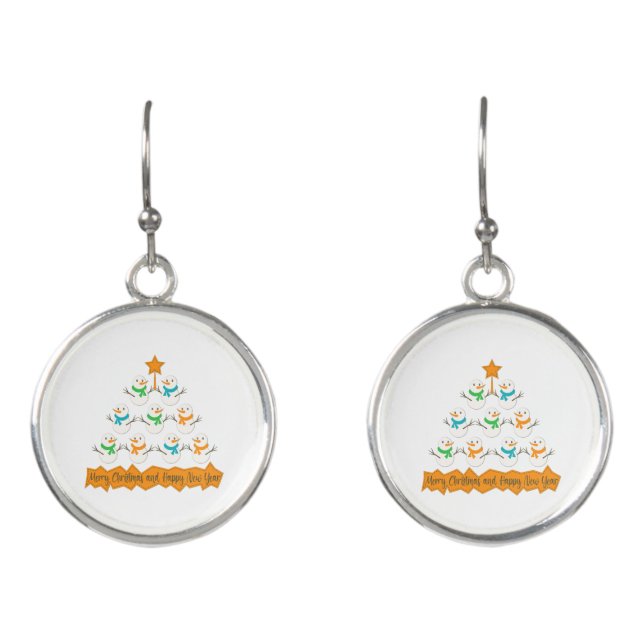 Christmas tree pyramid made of xmas snowmen earrings (Front)
