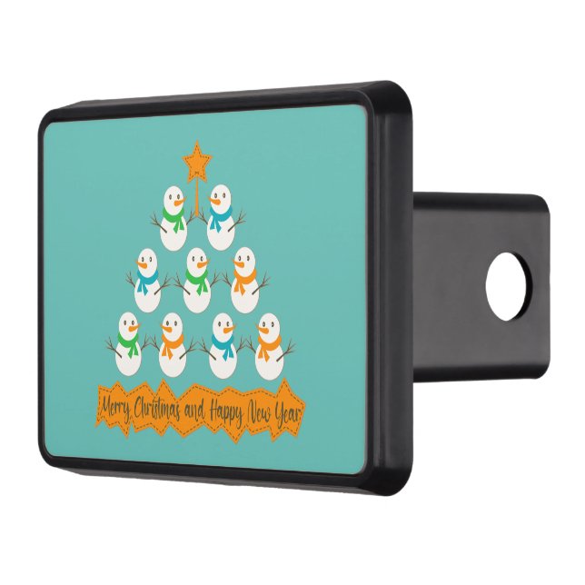 Christmas tree pyramid made of xmas snowmen hitch cover (Left)