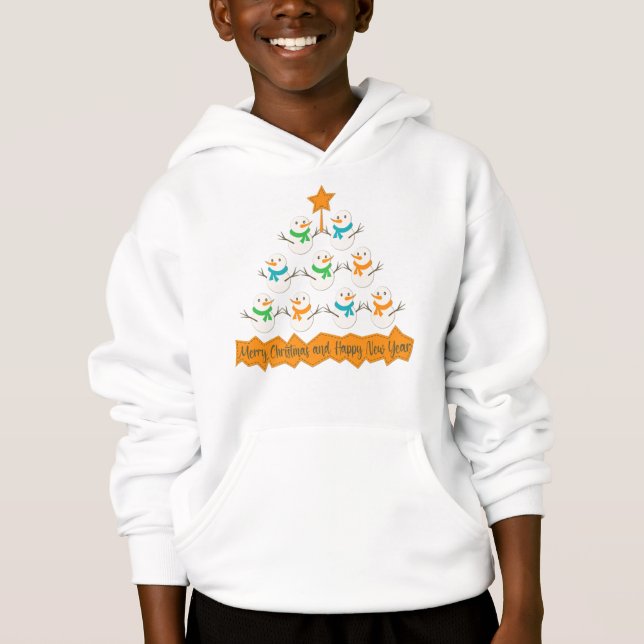 Christmas tree pyramid made of xmas snowmen hoodie (Front)