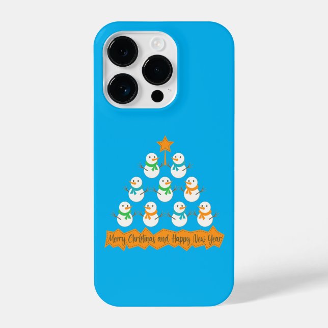 Christmas tree pyramid made of xmas snowmen iPhone case (Back)
