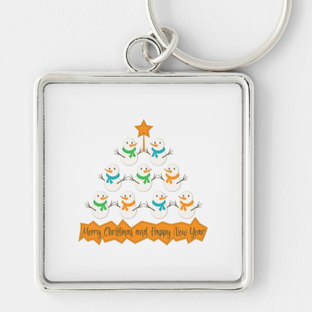 Christmas tree pyramid made of xmas snowmen keychain (Front)