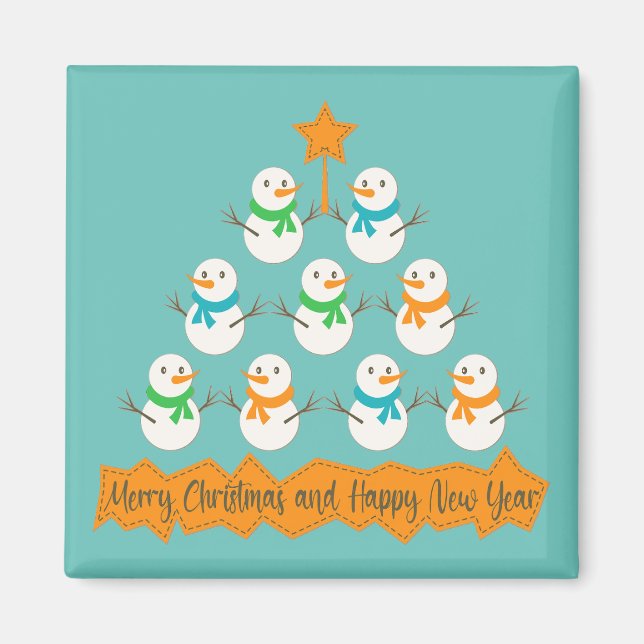 Christmas tree pyramid made of xmas snowmen magnet (Front)