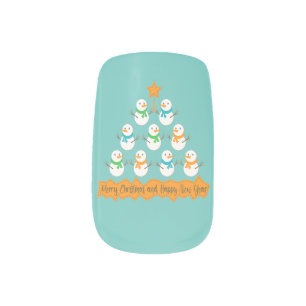 Christmas tree pyramid made of xmas snowmen minx nail art