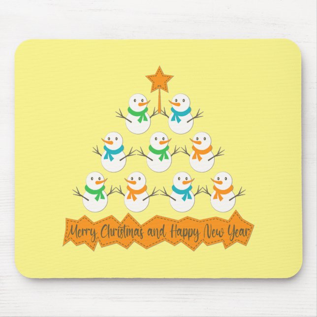 Christmas tree pyramid made of xmas snowmen mouse pad (Front)