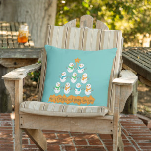 Christmas tree pyramid made of xmas snowmen outdoor pillow