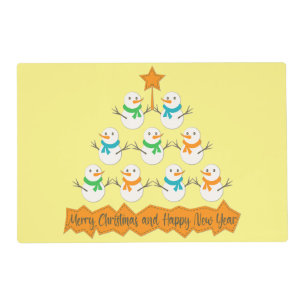 Christmas tree pyramid made of xmas snowmen placemat