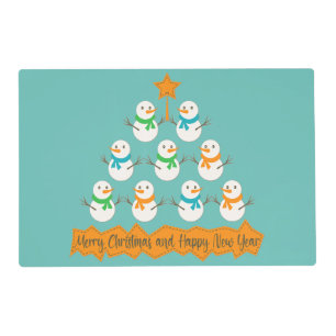 Christmas tree pyramid made of xmas snowmen placemat