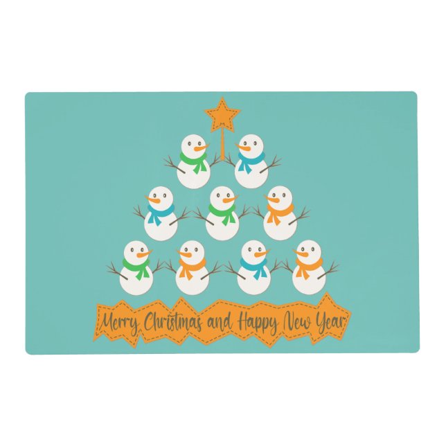 Christmas tree pyramid made of xmas snowmen placemat (Front)