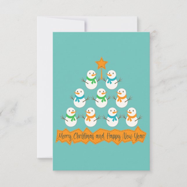 Christmas tree pyramid made of xmas snowmen RSVP card (Front)