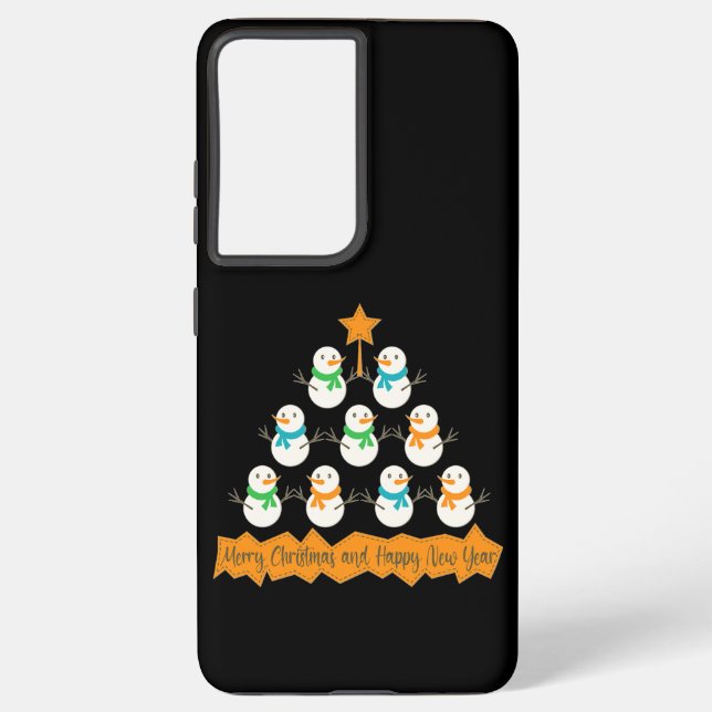 Christmas tree pyramid made of xmas snowmen samsung galaxy case (Back)