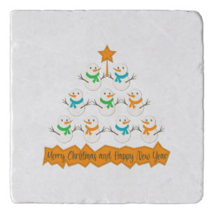 Christmas tree pyramid made of xmas snowmen trivet