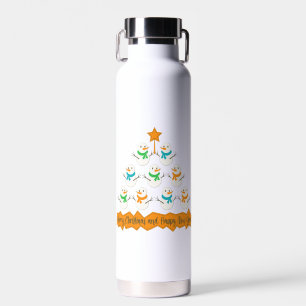 Christmas tree pyramid made of xmas snowmen water bottle