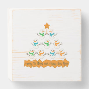 Christmas tree pyramid made of xmas snowmen wooden box sign