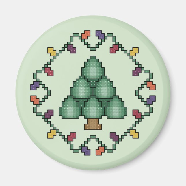 Christmas Tree Quilt Square Cross Stitch Pattern Magnet (Front)
