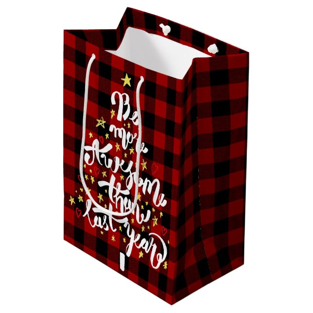 Christmas Tree Quote On Buffalo Plaid Medium Gift Bag (Front Angled)