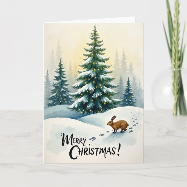 Christmas Tree Rabbit Snow Card (Front)