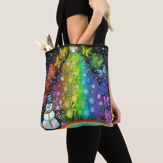 Christmas Tree Rainbow of Faeries Tote Bag (Close Up)
