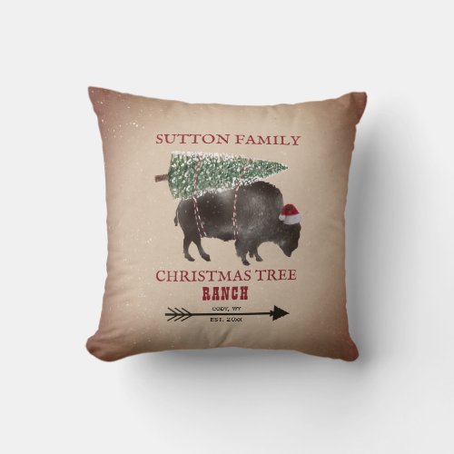 Christmas Tree Ranch Buffalo Bison Arrow Santa Throw Pillow