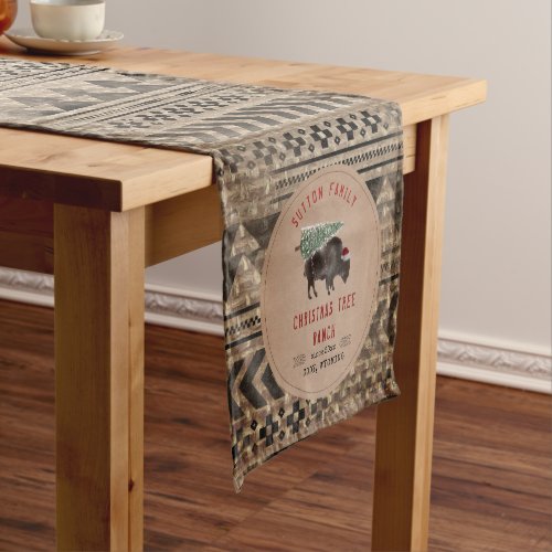 Christmas Tree Ranch Buffalo Burlap Santa Short Table Runner