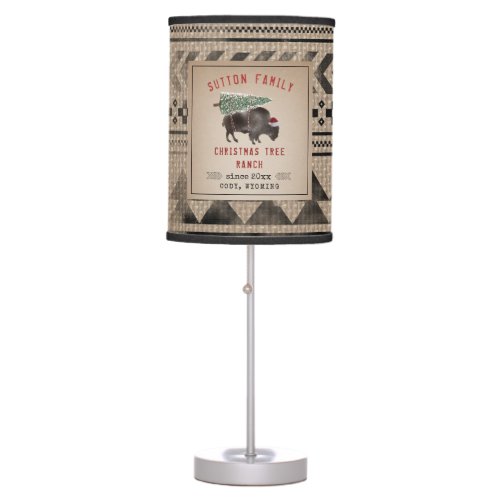 Christmas Tree Ranch Santa Bison Burlap Pattern Table Lamp