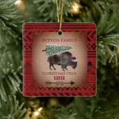 Christmas Tree Ranch Santa Bison Geometric Ceramic Ornament at Zazzle