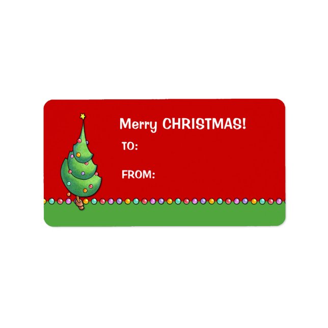 Christmas Tree red2 Gift Tag Label (Front)